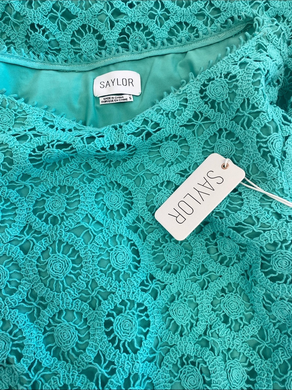 SAYLOR Teal Crochet Lace Bell-Sleeve Mini Dress - Picture 5 of 5